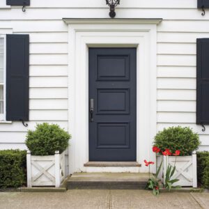 A black Sydney steel door from Gentek Novatech and Heritage Renovations Windows & Doors.