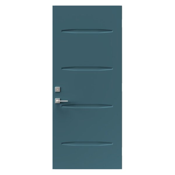 A blue Tao steel door from Gentek-Novatech and Heritage Renovations Windows & Doors.